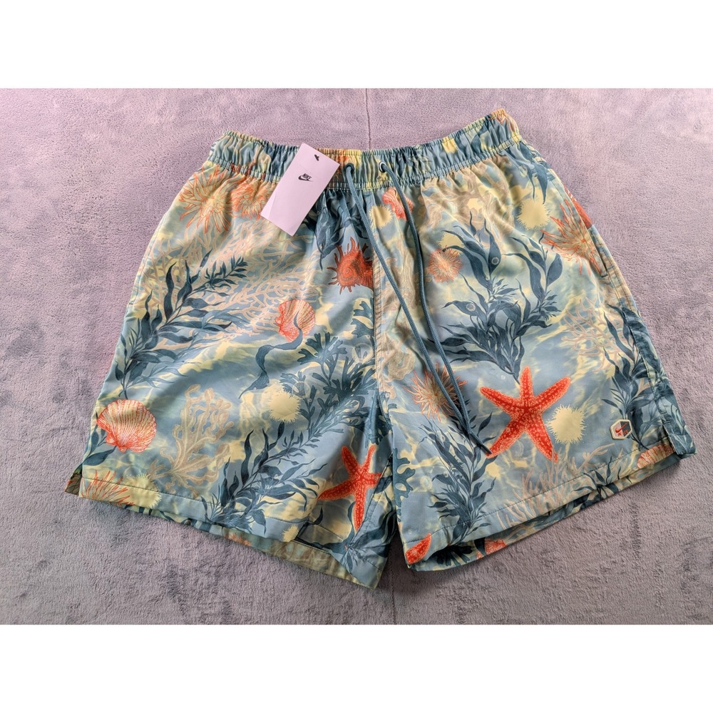 Nike Mens Woven Flow Shorts Blue Orange Coral Reef Sea Life IQ1018-361 Size M